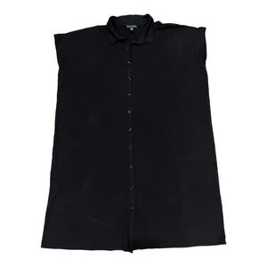 Eileen Fisher Button Front Collar Short Sleeve Black Dress Size